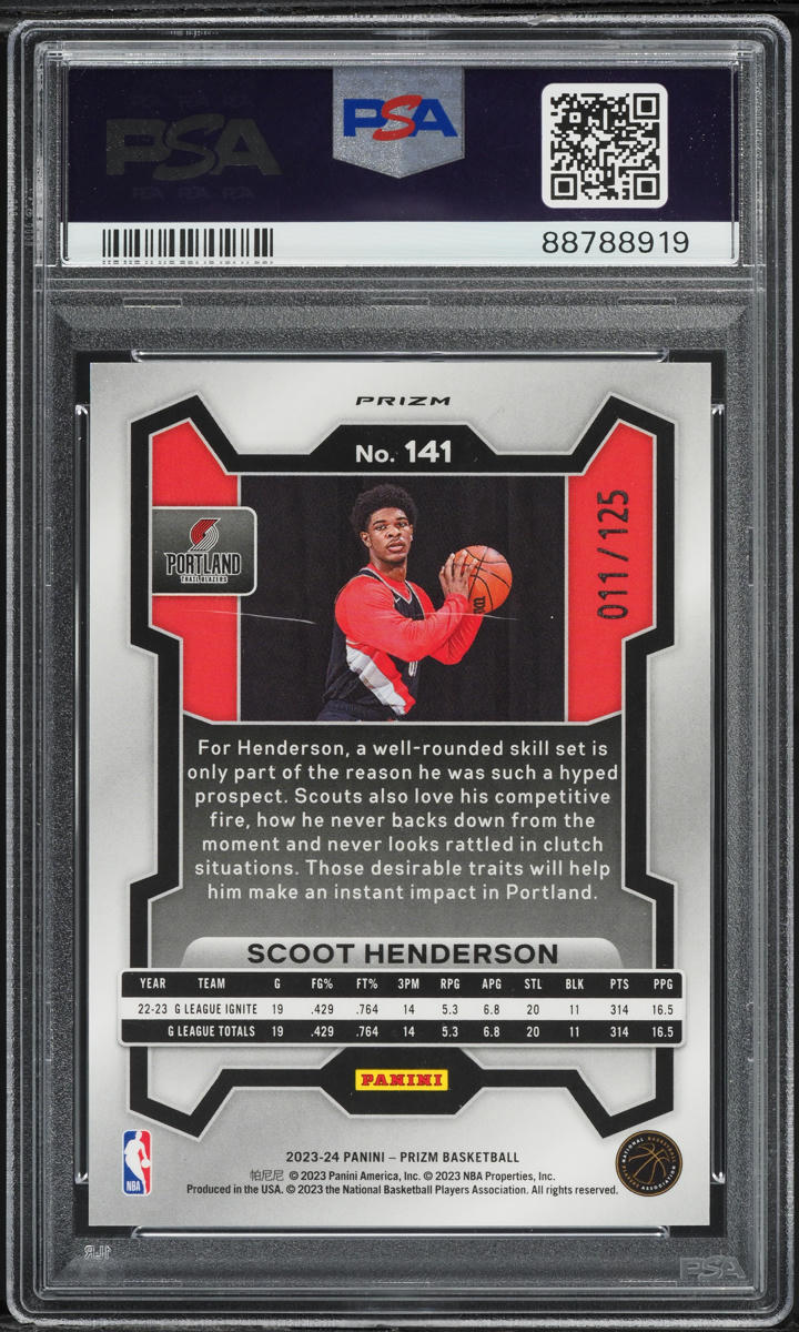 2023 Panini Prizm Blue Ice Scoot Henderson ROOKIE /125 #141 PSA 10 GEM MINT