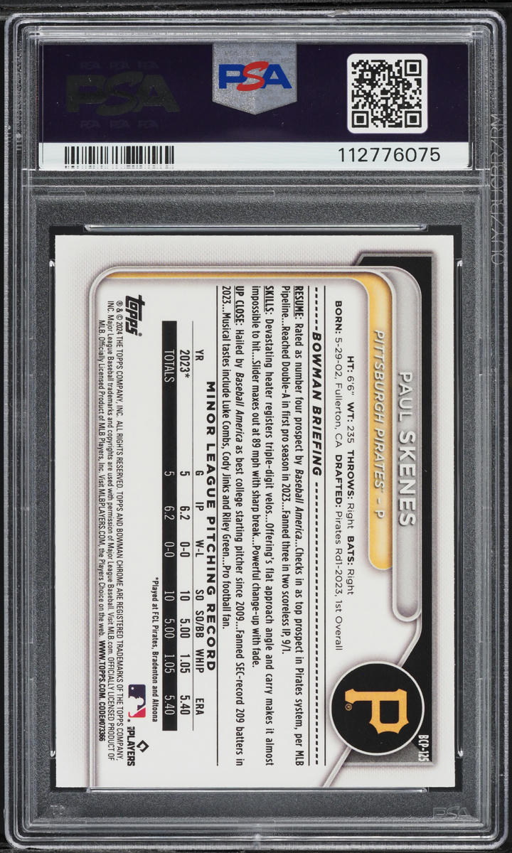 2024 Bowman Chrome Mega Box Yellow Refractor Paul Skenes /75 #125 PSA 10 GEM