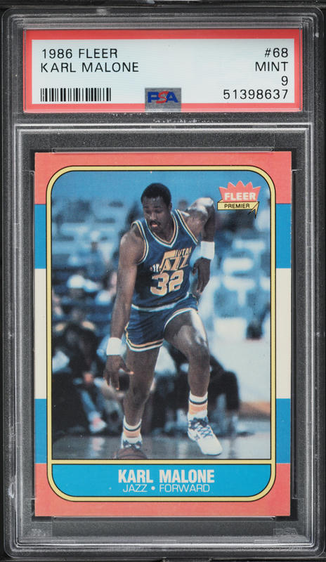 1986 Fleer Basketball Karl Malone ROOKIE #68 PSA 9 MINT on