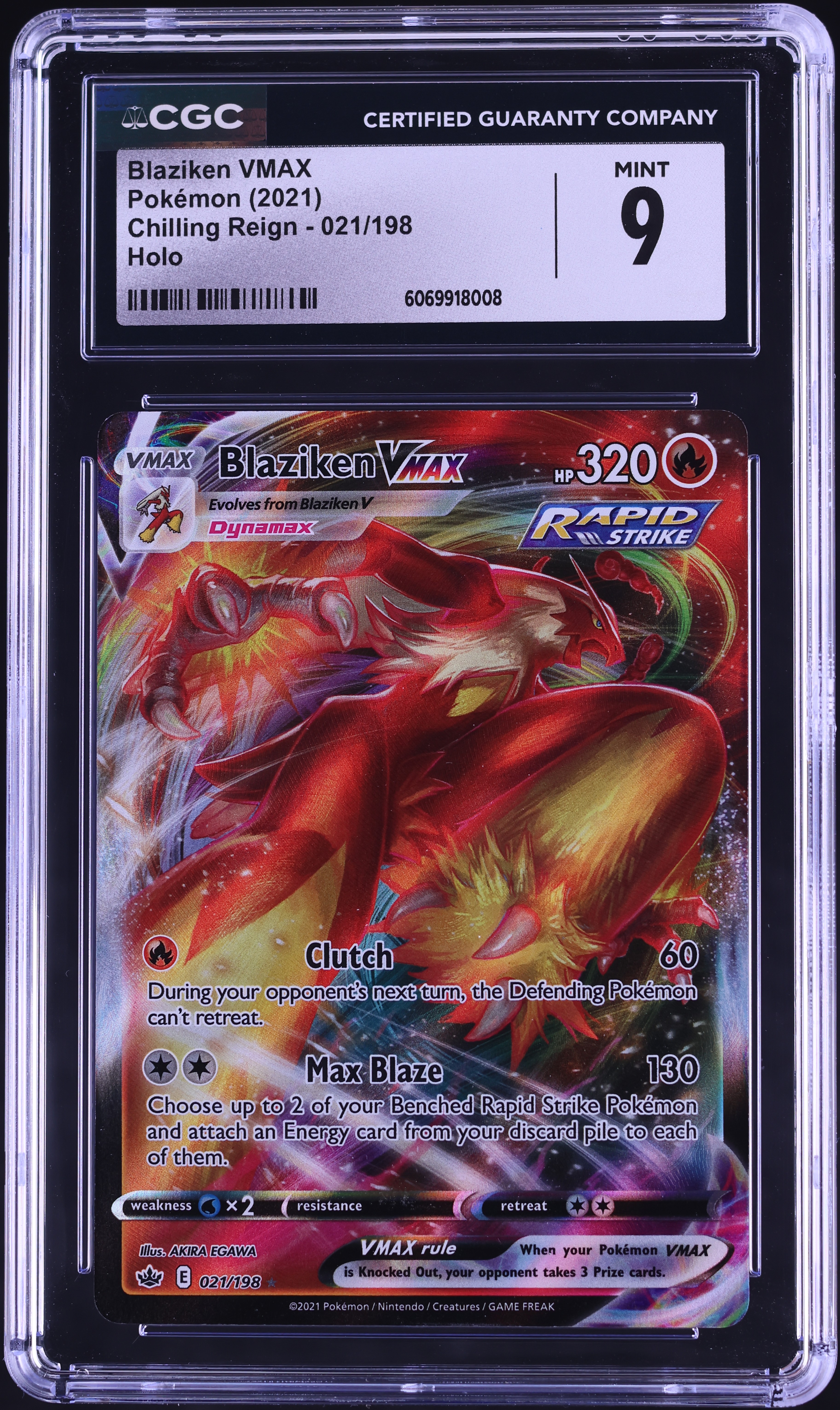 2021 Pokemon Sword & Shield Chilling Reign Blaziken VMAX #21 CGC 9