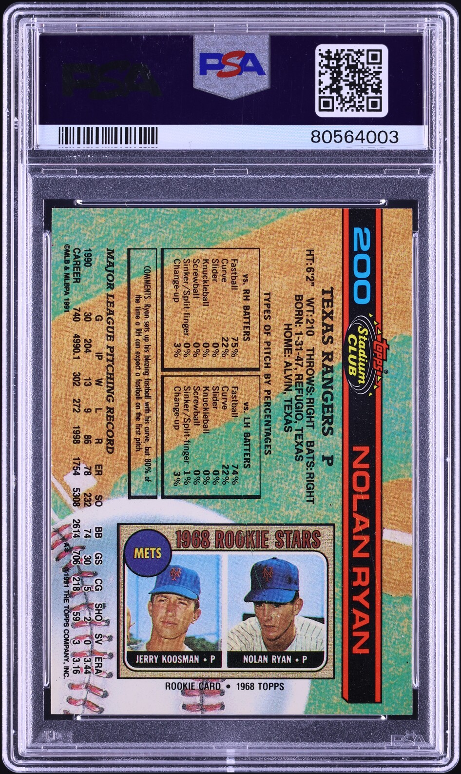 1991 Stadium Club Tux Nolan Ryan #200 PSA 10 GEM MINT