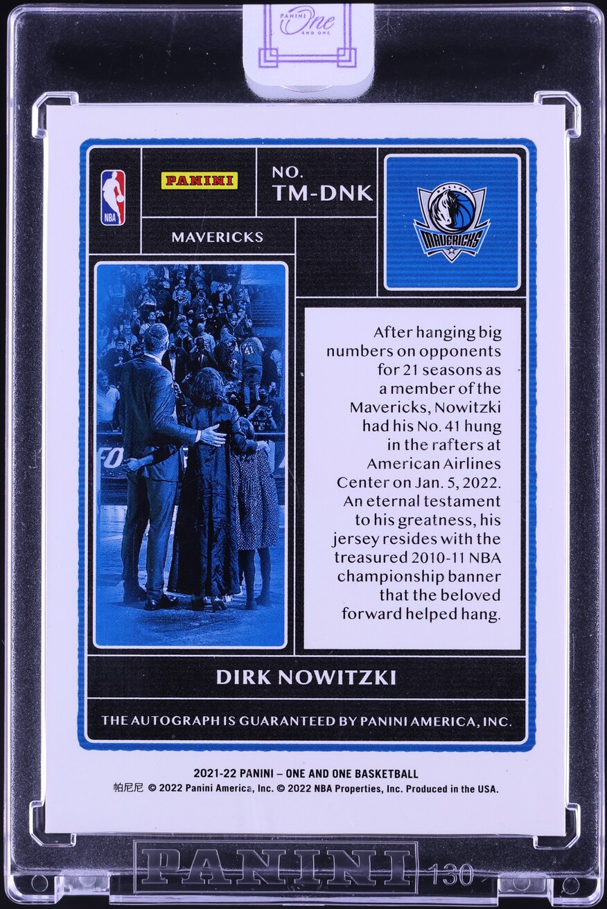 2021 Panini One And One Timeless Moments Blue Dirk Nowitzki AUTO /49 #TM-DNK