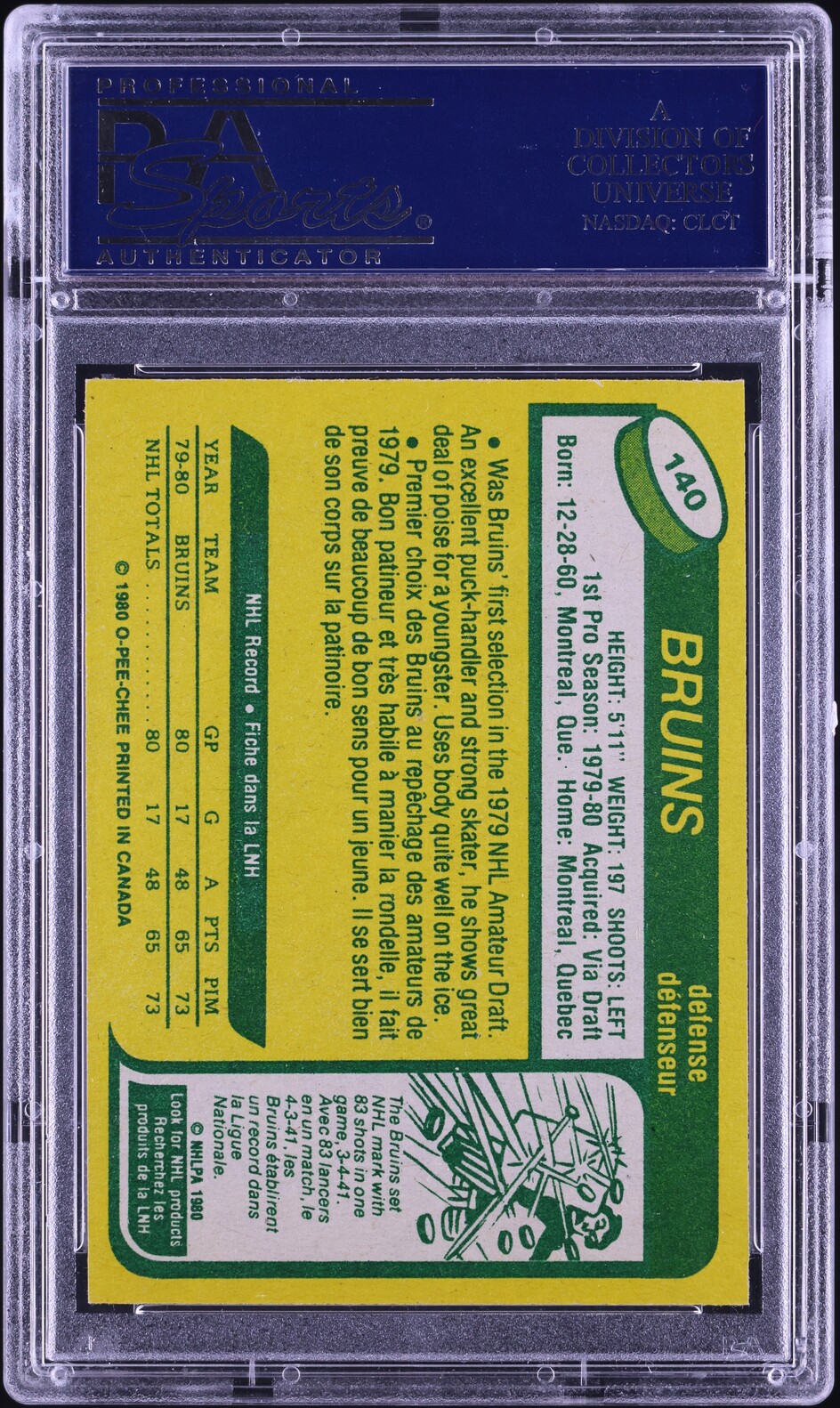1980 O-Pee-Chee Hockey Ray Bourque ROOKIE #140 PSA 9 MINT