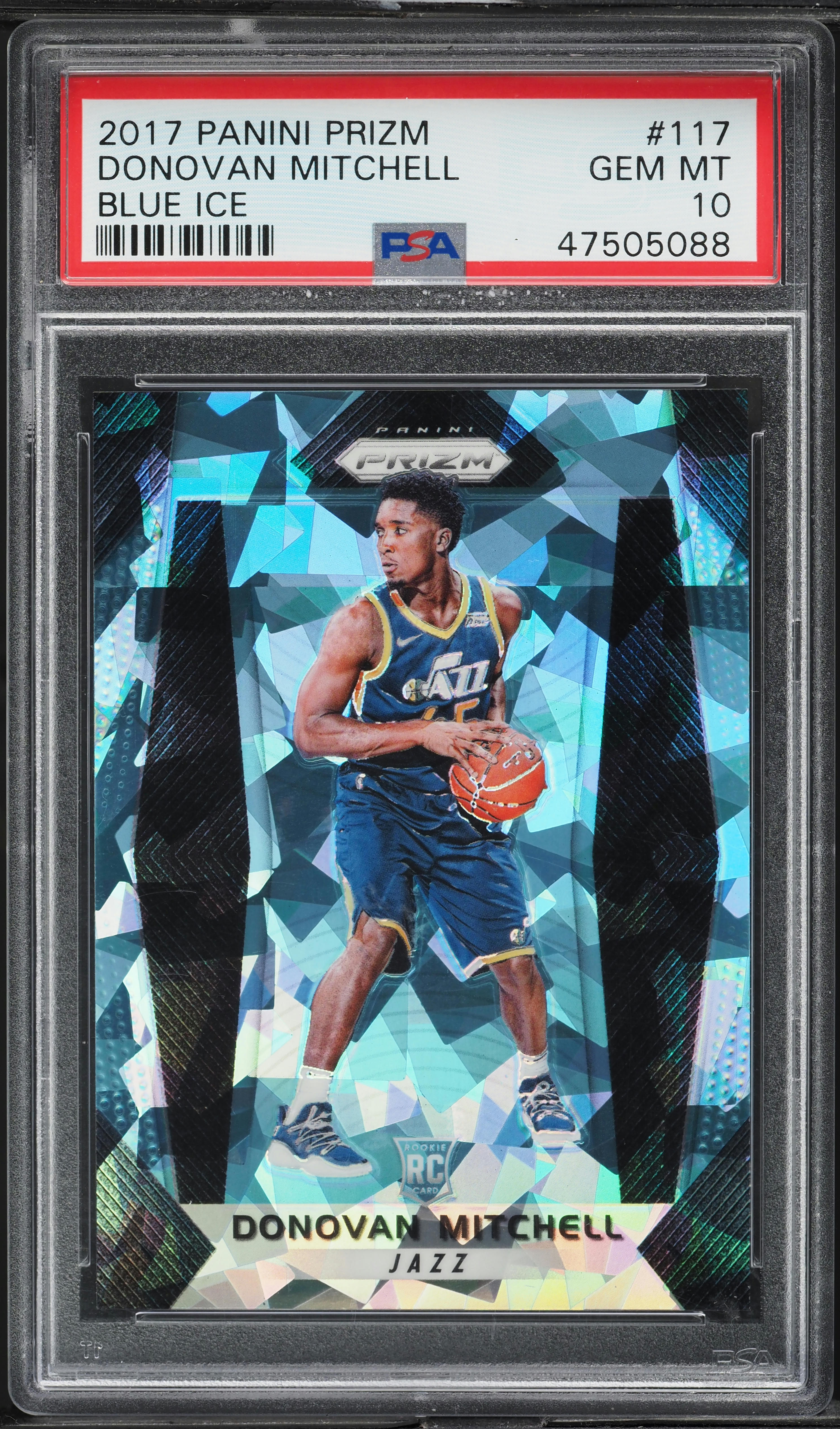 2017 Panini Prizm Blue Ice Donovan Mitchell ROOKIE /99 #117 PSA 10