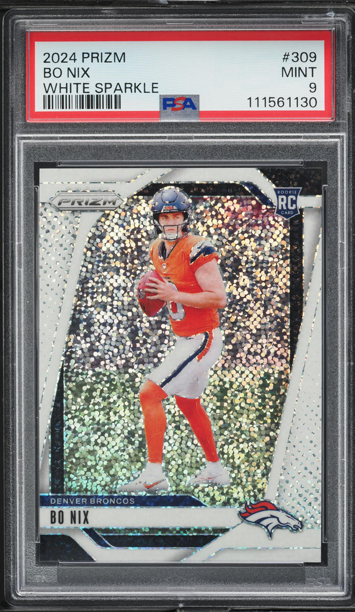 2024 Panini Prizm White Sparkle Bo Nix ROOKIE #309 PSA 9 MINT