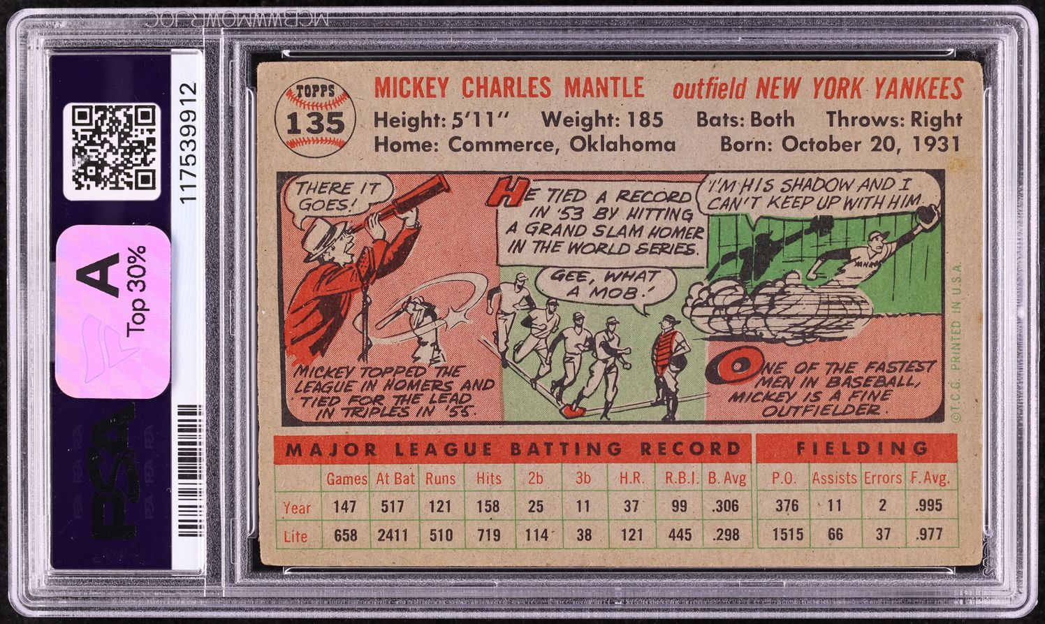 1956 Topps Mickey Mantle #135 PSA 2 GD