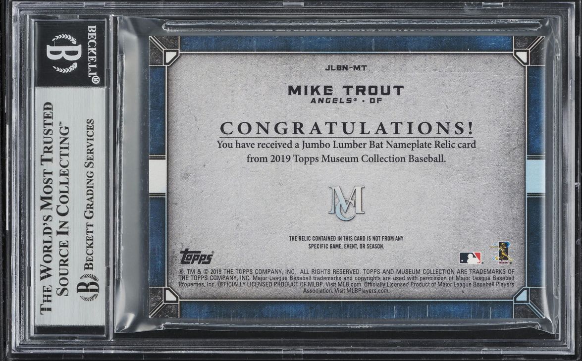 topps wbc トラウト　Nameplate Relic Book Auto 2019 Topps Museum Collection Jumbo Nameplates Mike Trout RELIC 1/1