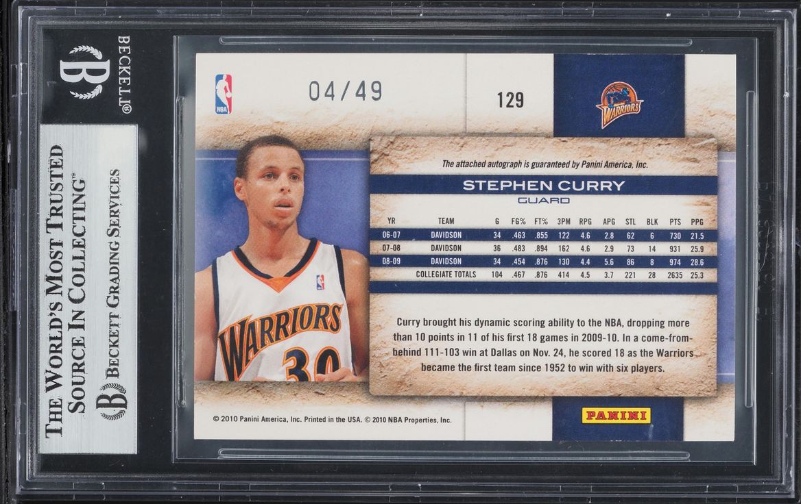 2009 Panini Studio Proofs Silver Stephen Curry ROOKIE AUTO /49 #129 BGS 9 MINT