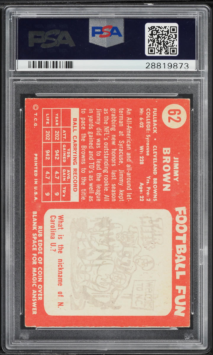 1958 Topps Football Jim Brown ROOKIE #62 PSA 4 VGEX