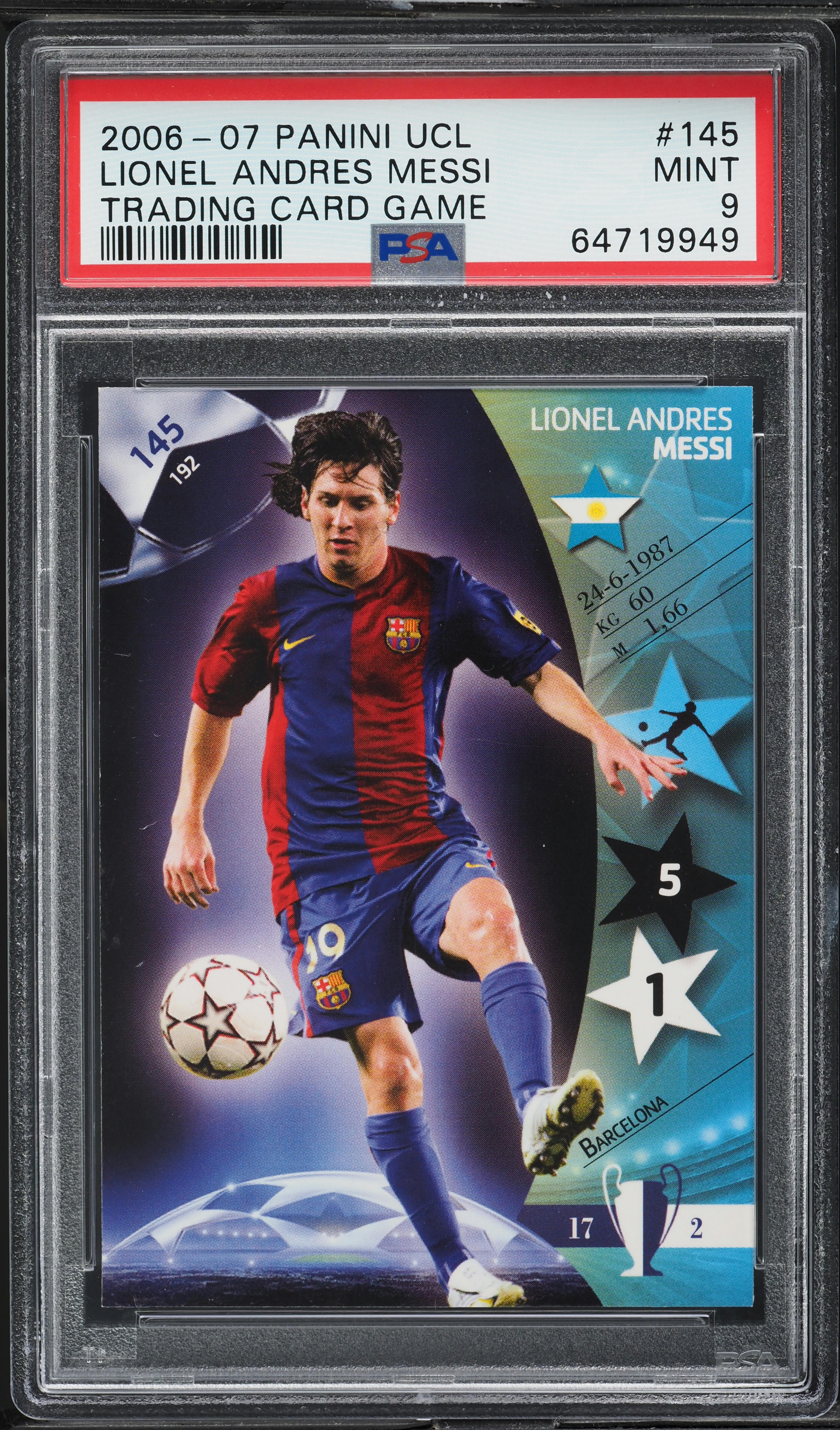 2006 Panini UEFA Trading Card Lionel Messi #145 PSA 9 MINT on