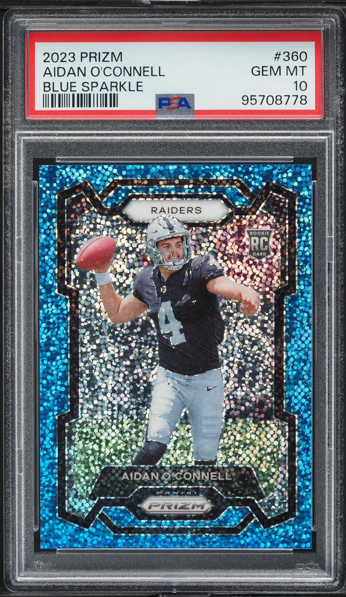2023 Panini Prizm Blue Sparkle Aidan O'Connell ROOKIE /96 #360 PSA 10 GEM MINT