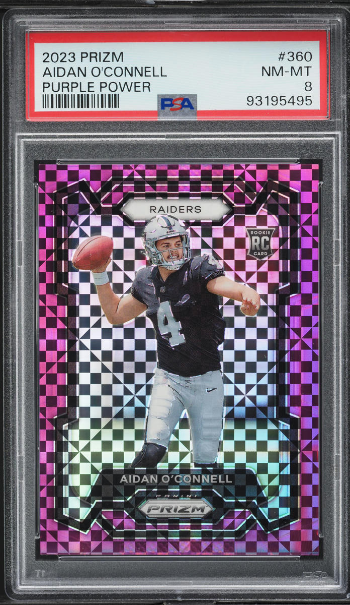 2023 Panini Prizm Purple Power Aidan O'Connell ROOKIE /49 #360 PSA 8 NM-MT