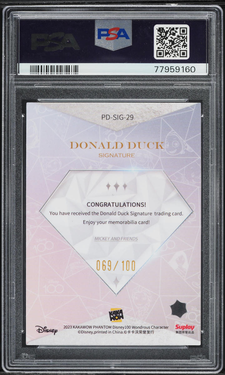 2023 Kakawow Phantom Disney100 Signature Donald Duck /100 #PD-SIG-29 PSA 10 GEM MINT