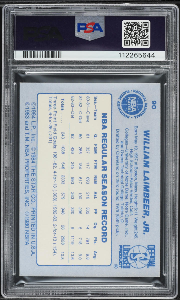1983 Star Basketball Bill Laimbeer #90 PSA 7 NRMT