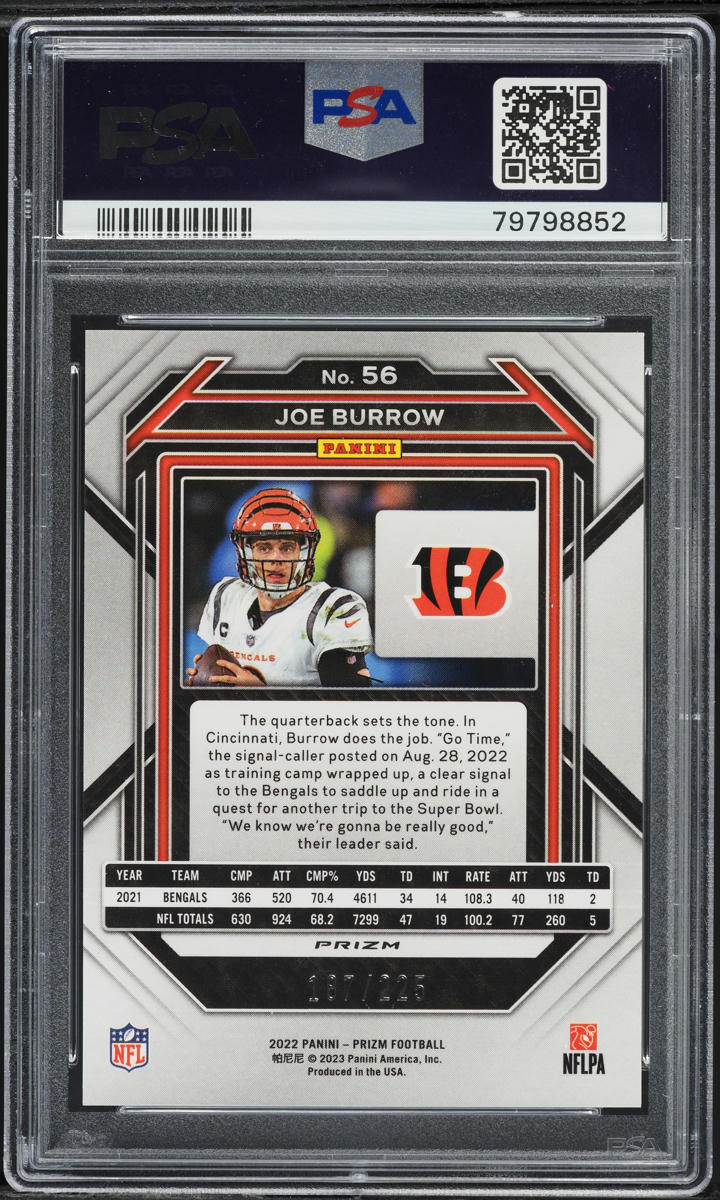 2022 Panini Prizm Purple Ice Joe Burrow /225 #56 PSA 9 MINT