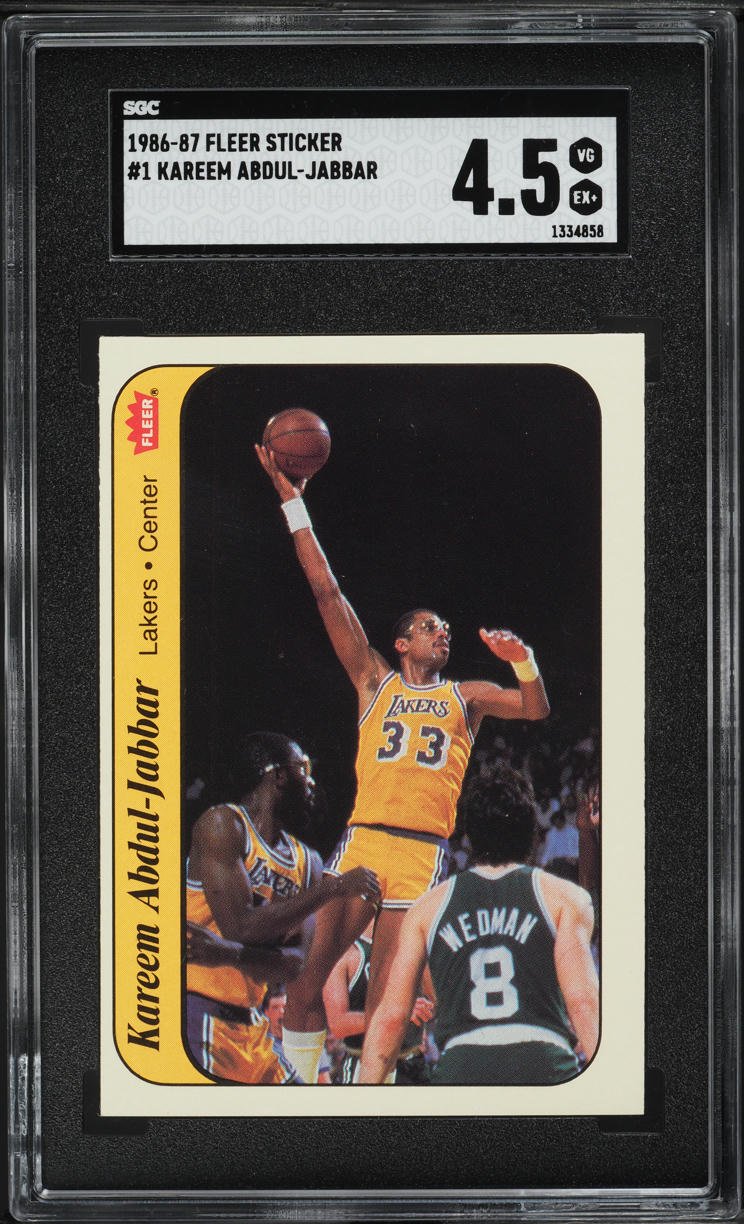 1986 Fleer Sticker Basketball Kareem Abdul-Jabbar #1 SGC 4.5 VGEX+