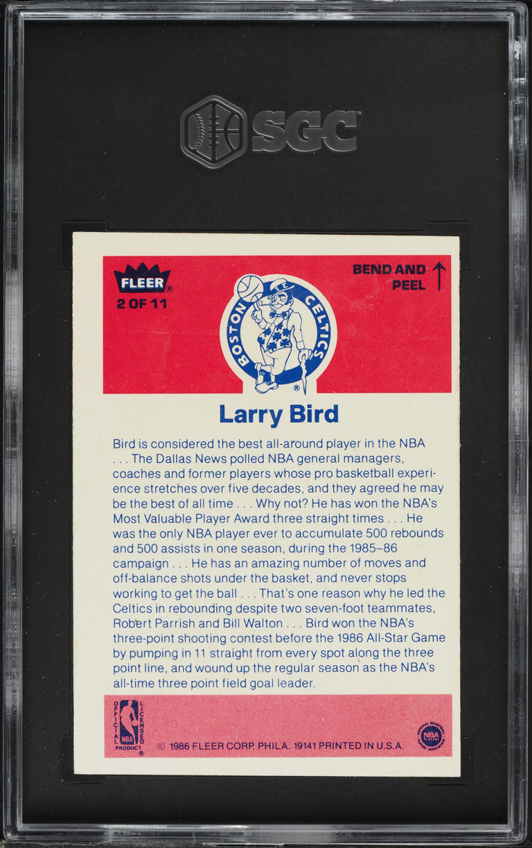 1986 Fleer Sticker Larry Bird #2 SGC 5 EX
