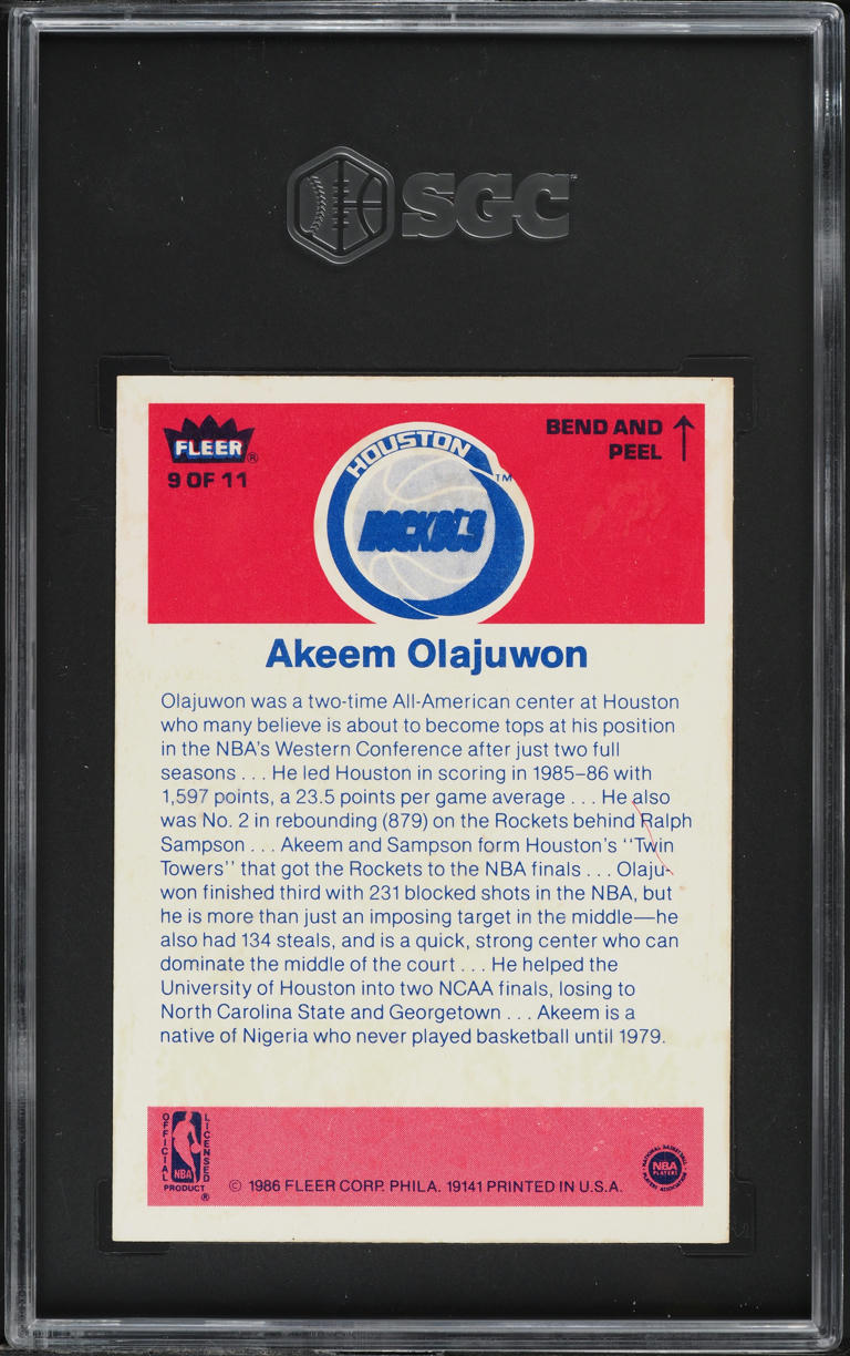 1986 Fleer Sticker Hakeem Olajuwon ROOKIE #9 SGC 6 EXMT