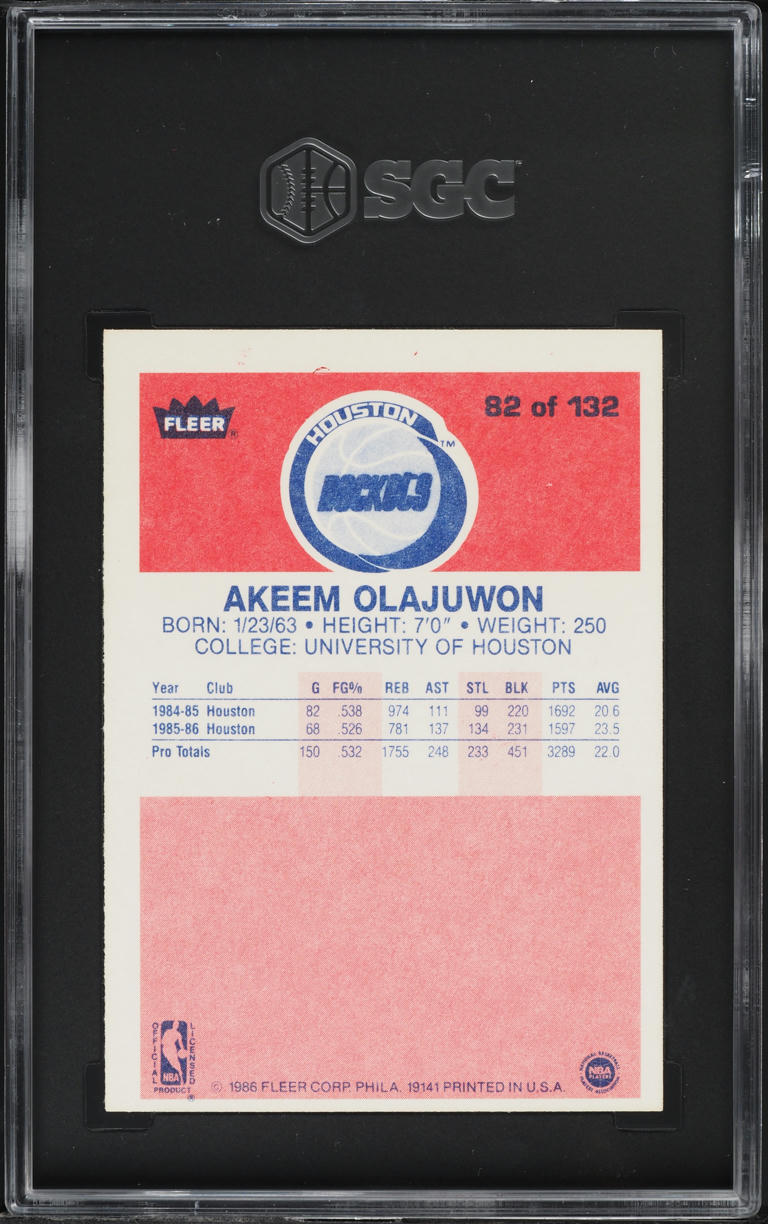 1986 Fleer Basketball Hakeem Olajuwon ROOKIE #82 SGC 6 EXMT