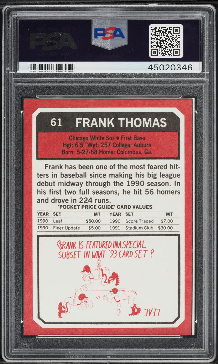 1993 SCD Multi Sport Pocket Price Guide Hand Cut Frank Thomas #61 PSA 10