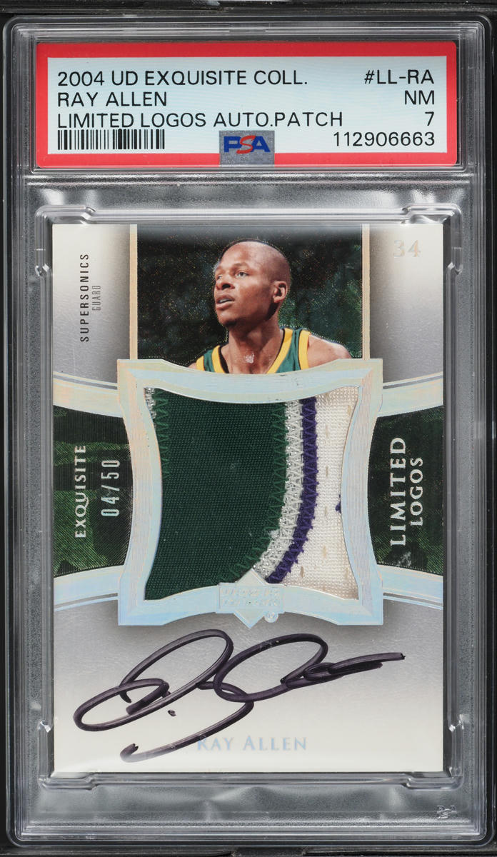 2004 Exquisite Collection Limited Logos Ray Allen PATCH AUTO /50 #LL-RA PSA 7