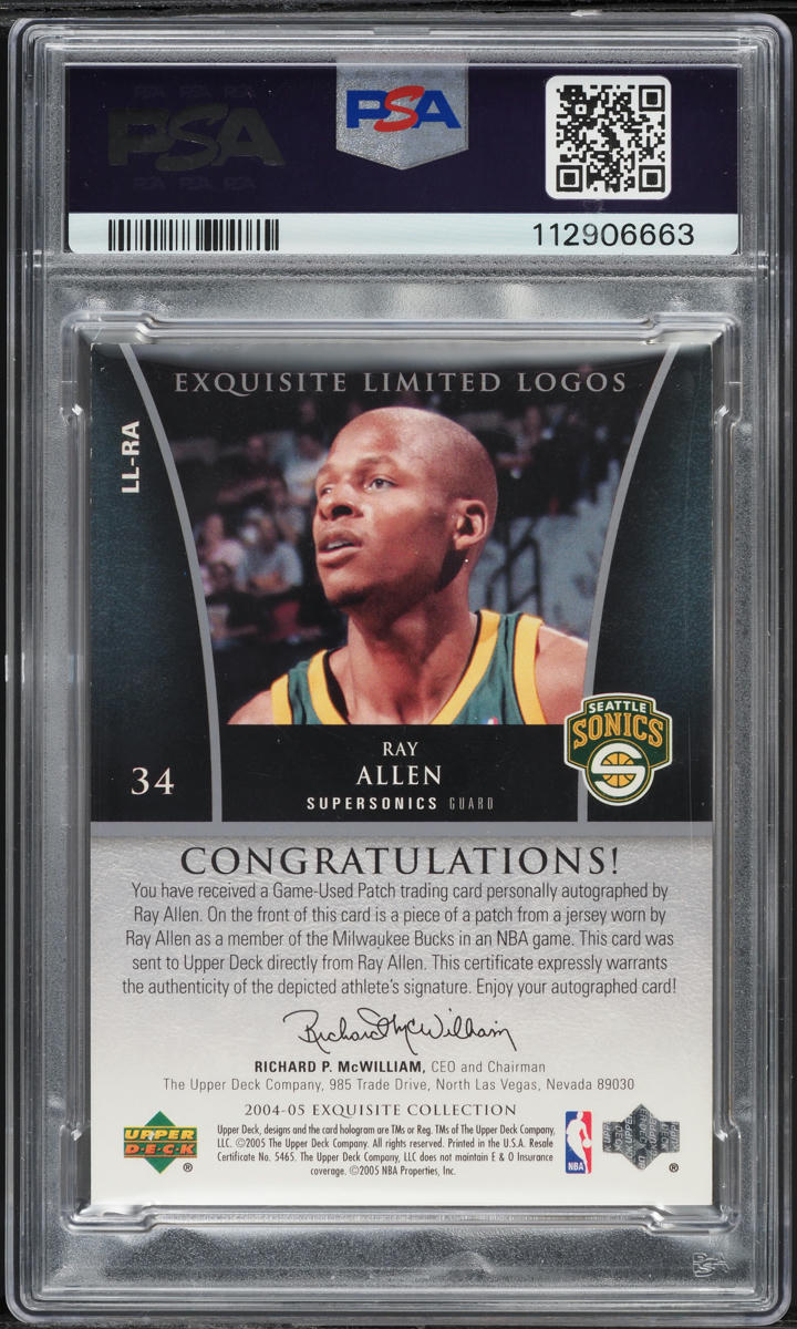 2004 Exquisite Collection Limited Logos Ray Allen PATCH AUTO /50 #LL-RA PSA 7