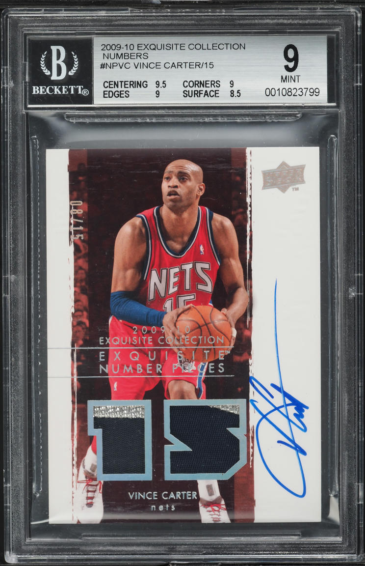 2009 Exquisite Collection Numbers Vince Carter PATCH AUTO /15 #NPVC BGS 9 MINT