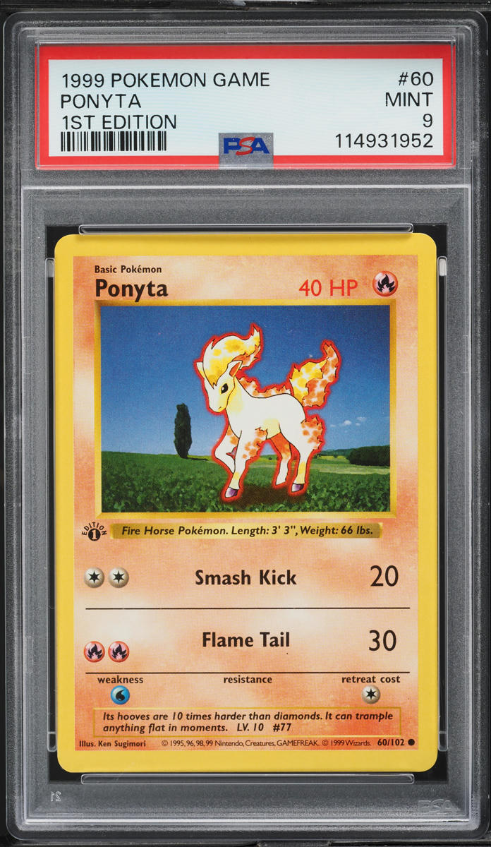 1999 Pokemon Base Set Shadowless 1st Edition Ponyta #60 PSA 9 MINT