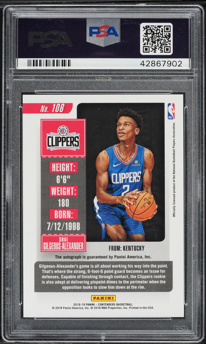 2018 Panini Contenders Cracked Ice Shai Gilgeous-Alexander RC AUTO /20 PSA 10