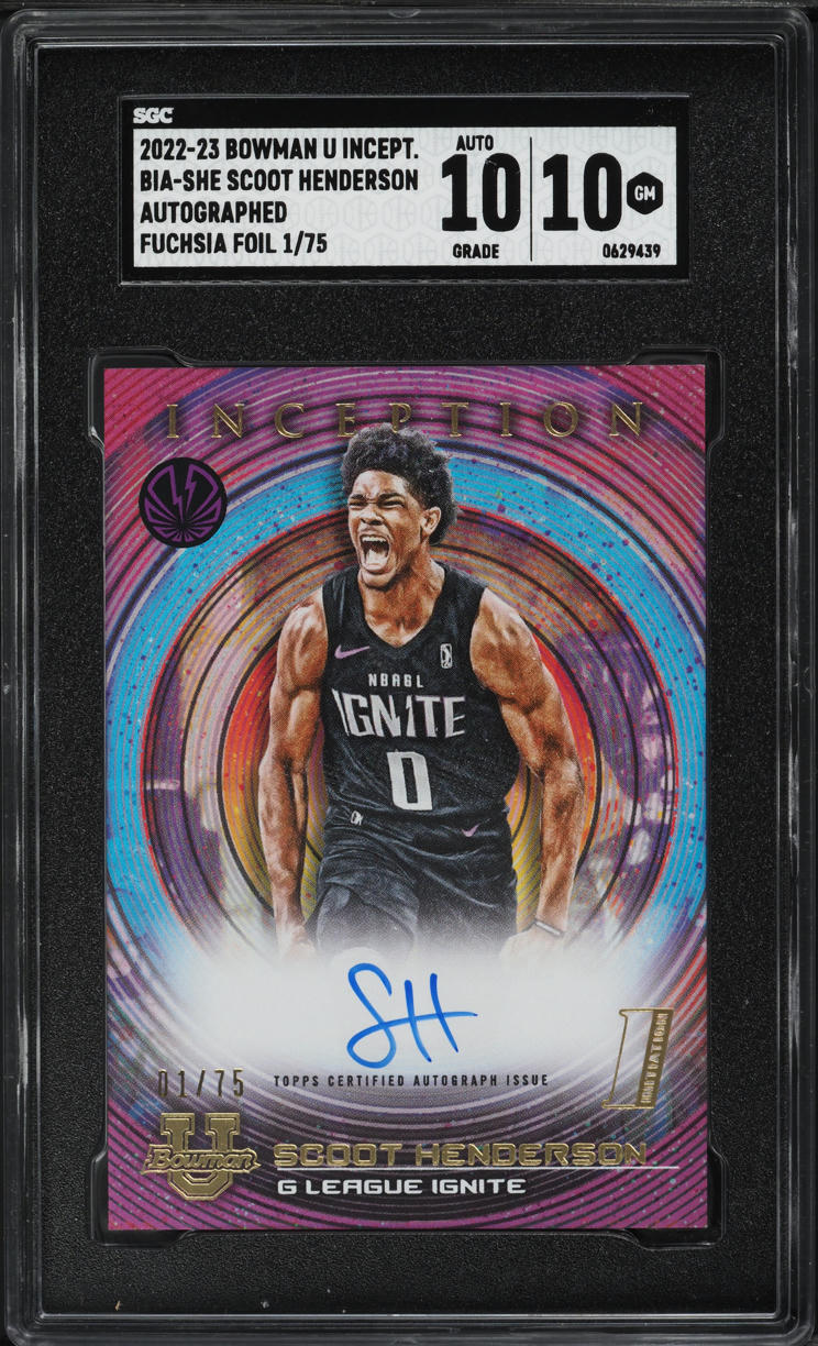2022 Bowman U Inception Fuchsia Foil Scoot Henderson ROOKIE AUTO 1/75 SGC 10 GEM