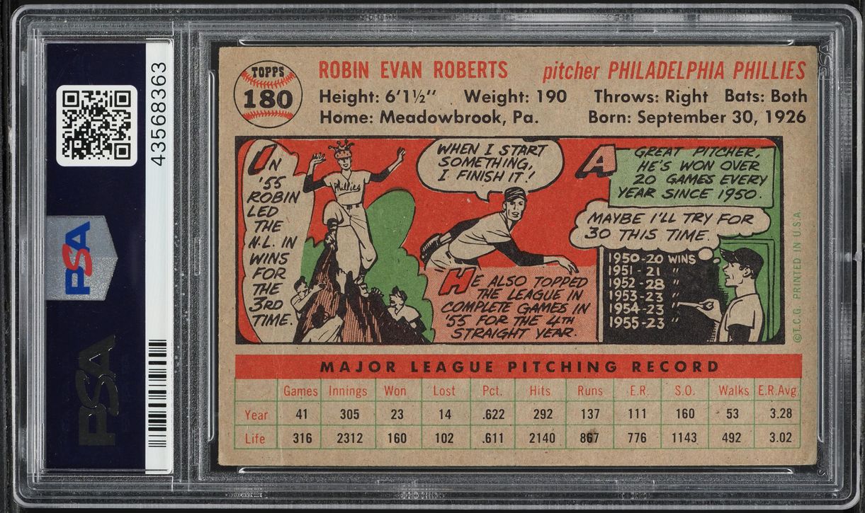 1956 Topps Robin Roberts #180 PSA 3 VG