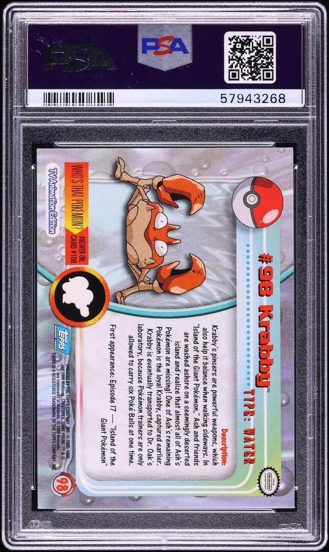 2000 Topps Pokemon Series 2 Krabby #98 PSA 9 MINT on Fanatics Collect
