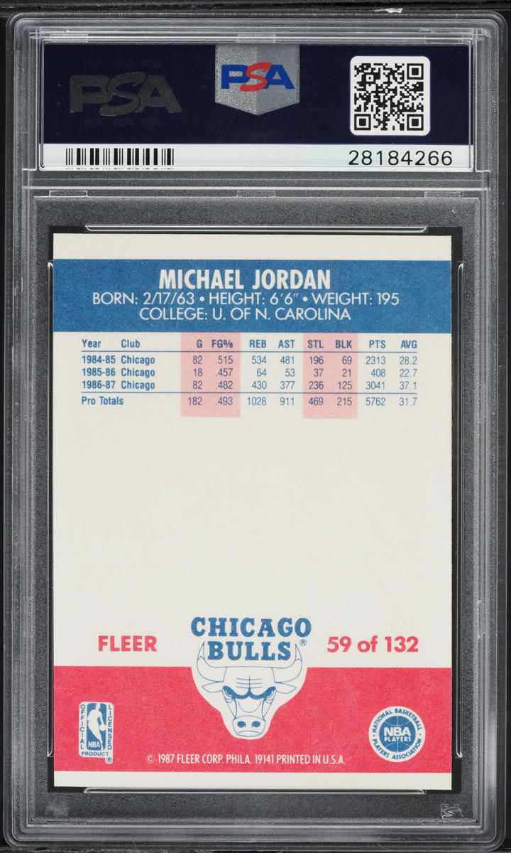 1987 Fleer Basketball Michael Jordan #59 PSA 8 NM-MT
