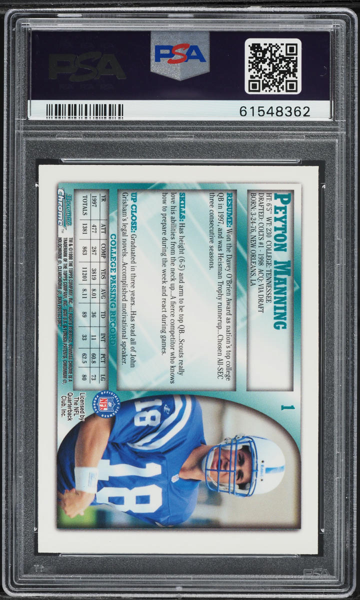 1998 Bowman Chrome Peyton Manning ROOKIE #1 PSA 10 GEM MINT