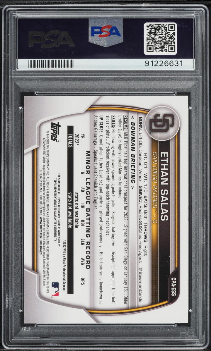 2023 Bowman Chrome Green Refractor Ethan Salas ROOKIE AUTO /99 #CPA-ESS PSA 9