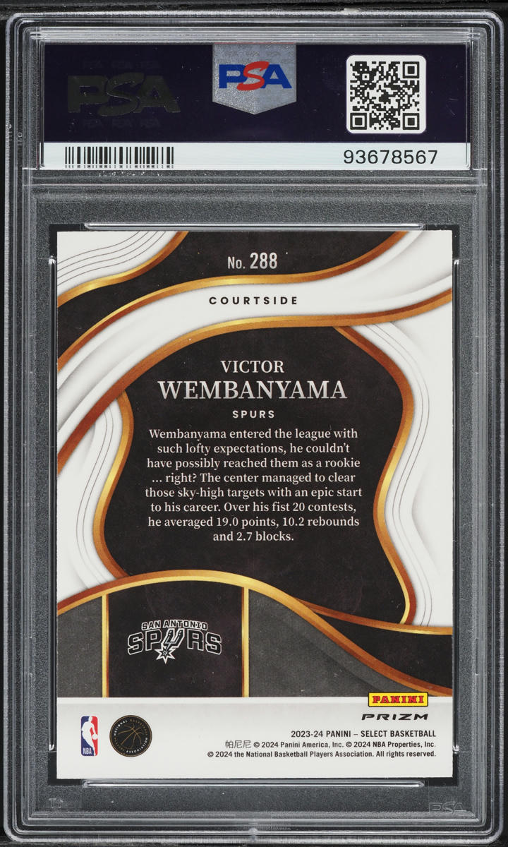 2023 Panini Select White Sparkle Victor Wembanyama ROOKIE #288 PSA 10 GEM MINT