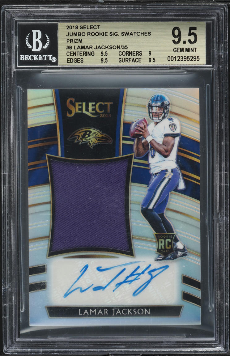 2018 Select Jumbo Prizm Lamar Jackson ROOKIE PATCH AUTO /35 #6 BGS 9.5 GEM MINT