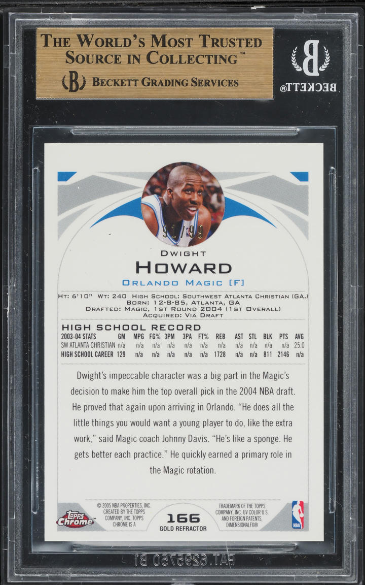 2004 Topps Chrome Gold Refractor Dwight Howard ROOKIE /99 #166 BGS 9.5 GEM MINT