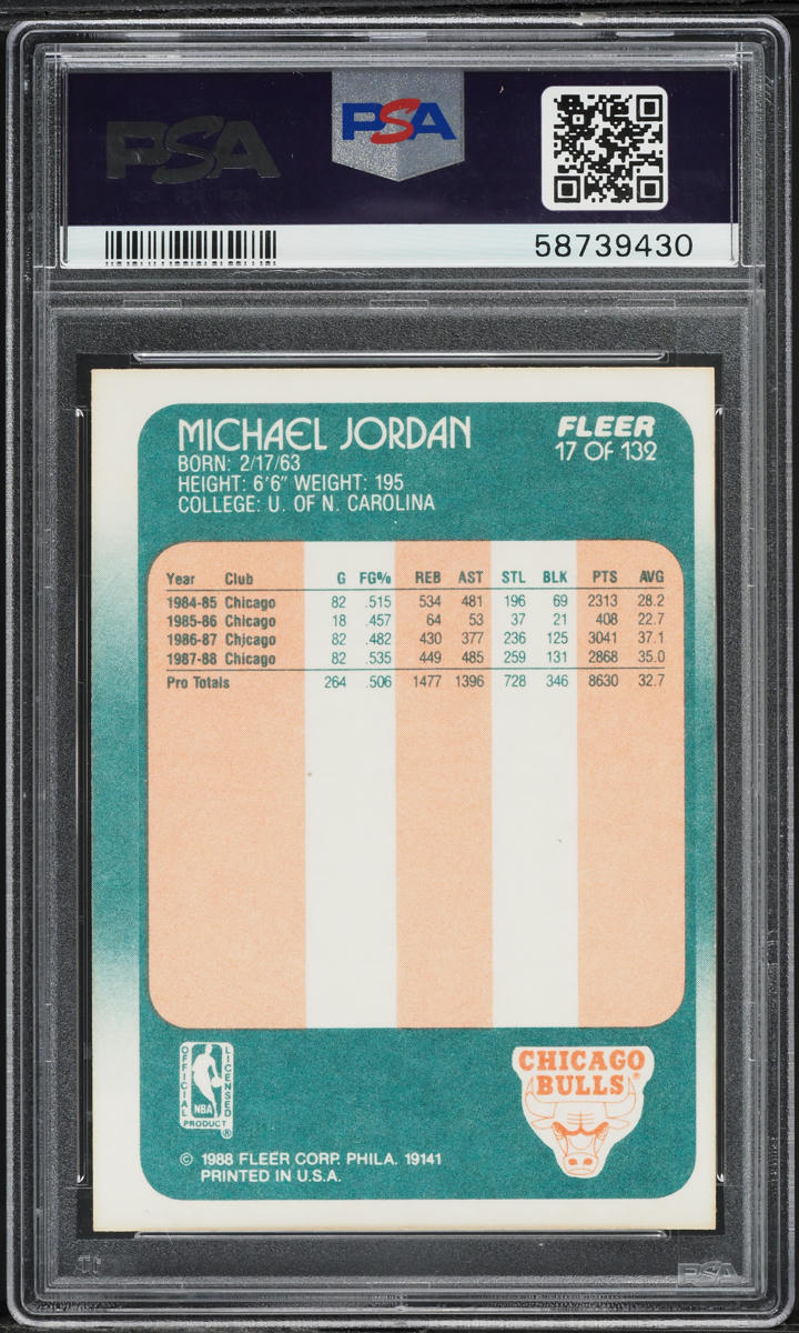 1988 Fleer Basketball Michael Jordan #17 PSA 8 NM-MT