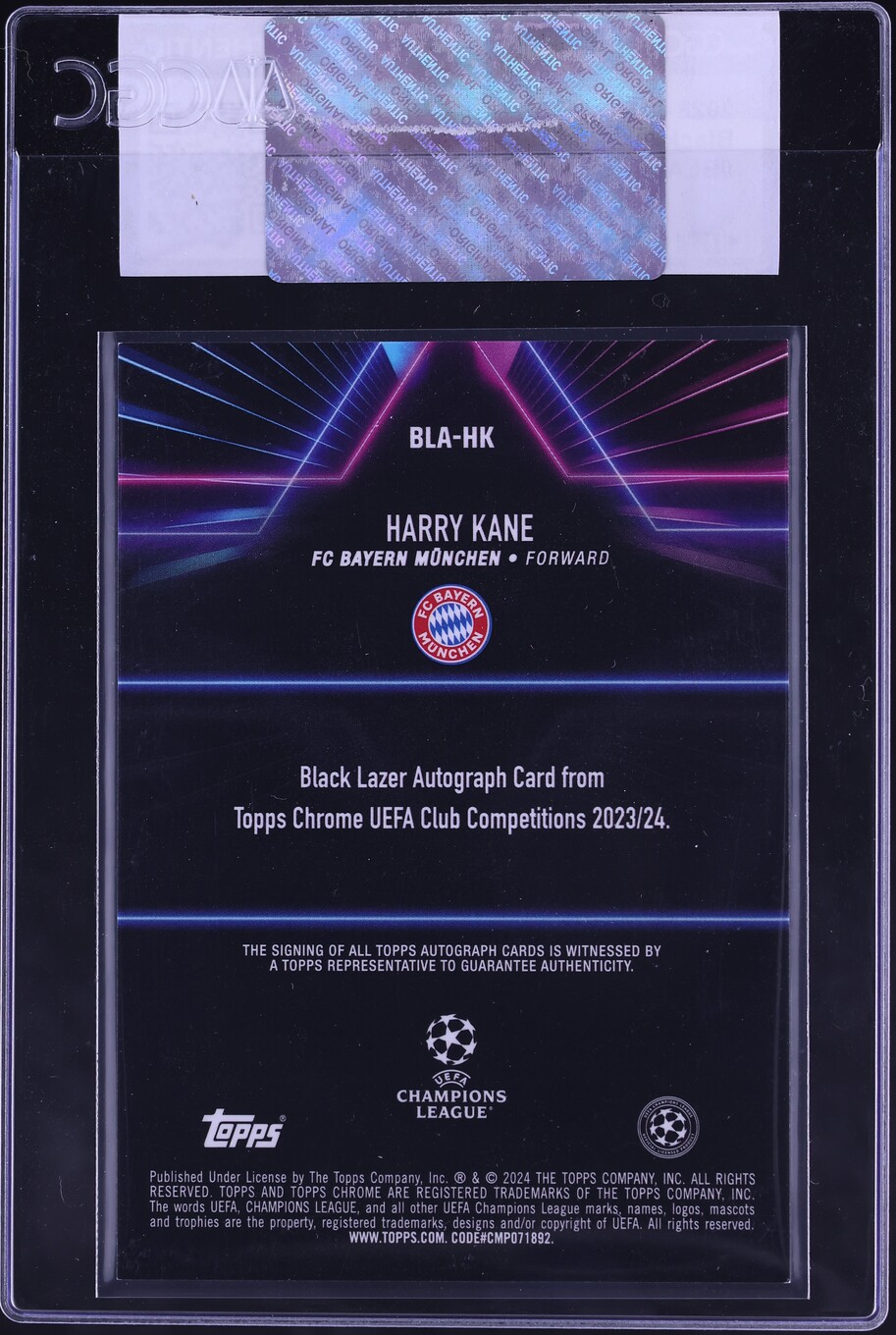 2023 Topps Chrome UEFA CC Black Lazer Harry Kane AUTO #BLA-HK CGC AUTH