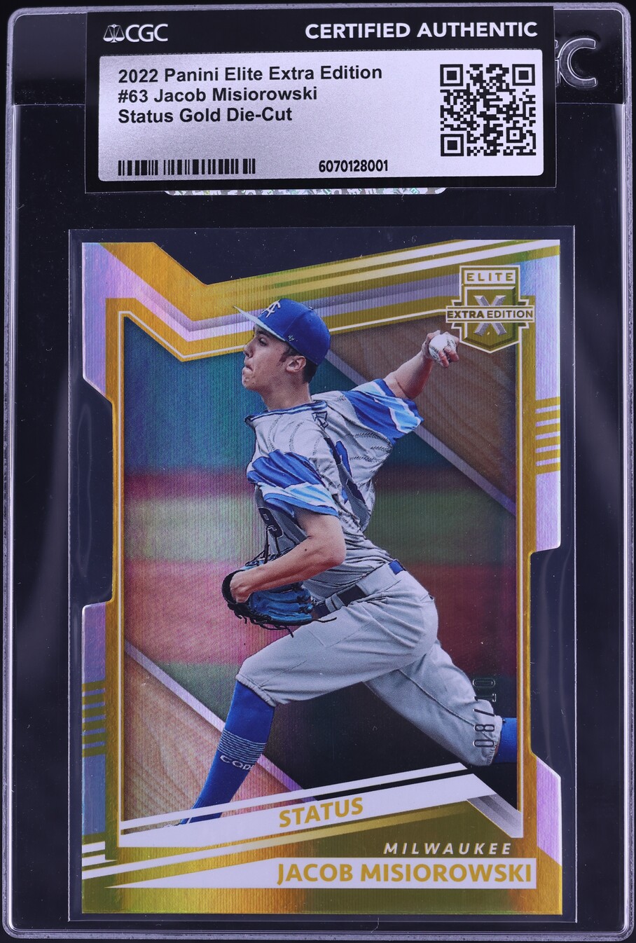 2022 Panini Elite Extra Edition Status Gold Jacob Misiorowski /10 #63 CGC AUTH