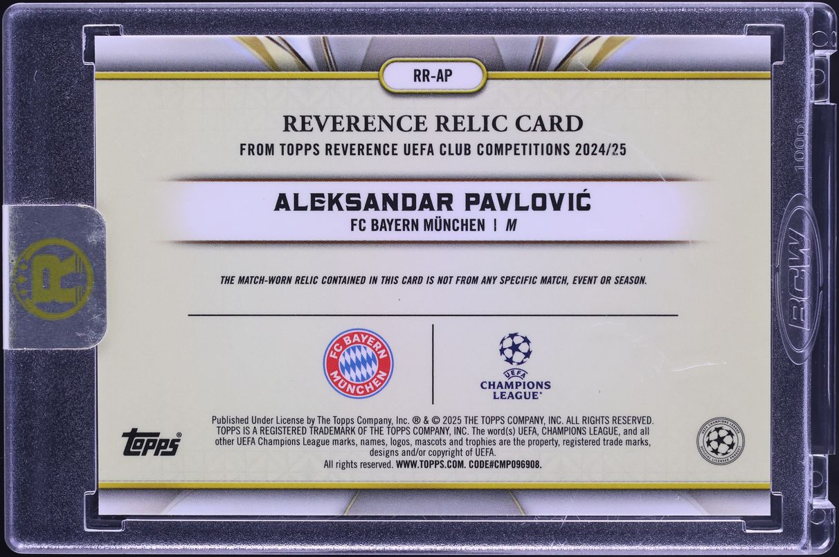 2024 Topps Reverence UEFA Club Competitions Orange Aleksandar Pavlovic PATCH /25