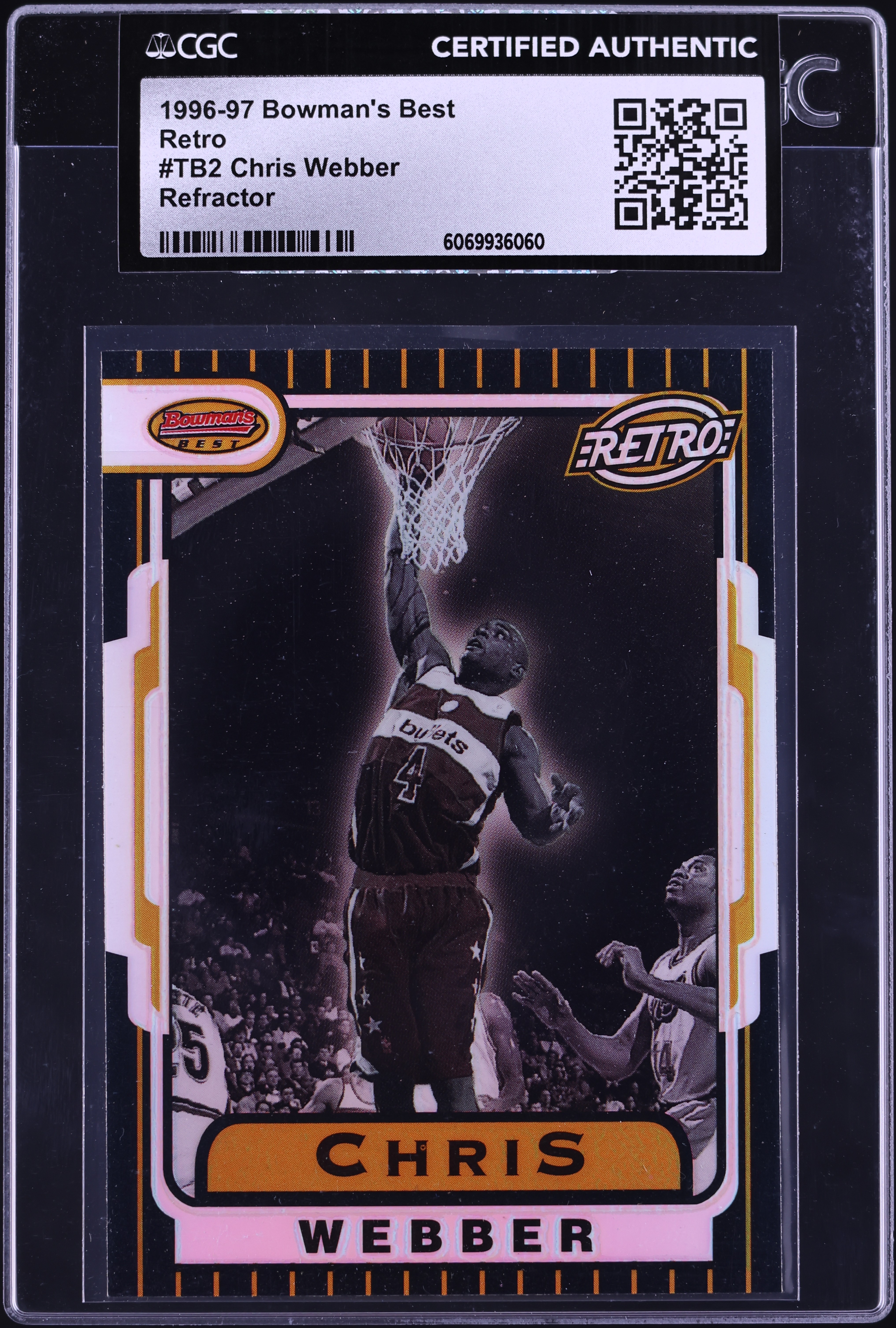 1996 Bowman's Best Retro Refractor Chris Webber #TB2 CGC AUTH on