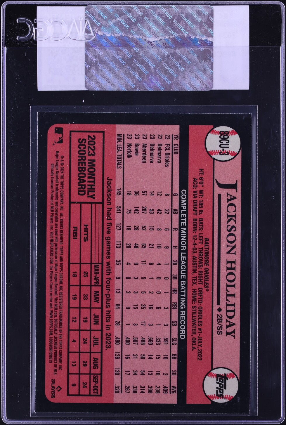 2024 Topps Chrome Update '89 Jackson Holliday ROOKIE #89CU-3 CGC AUTH