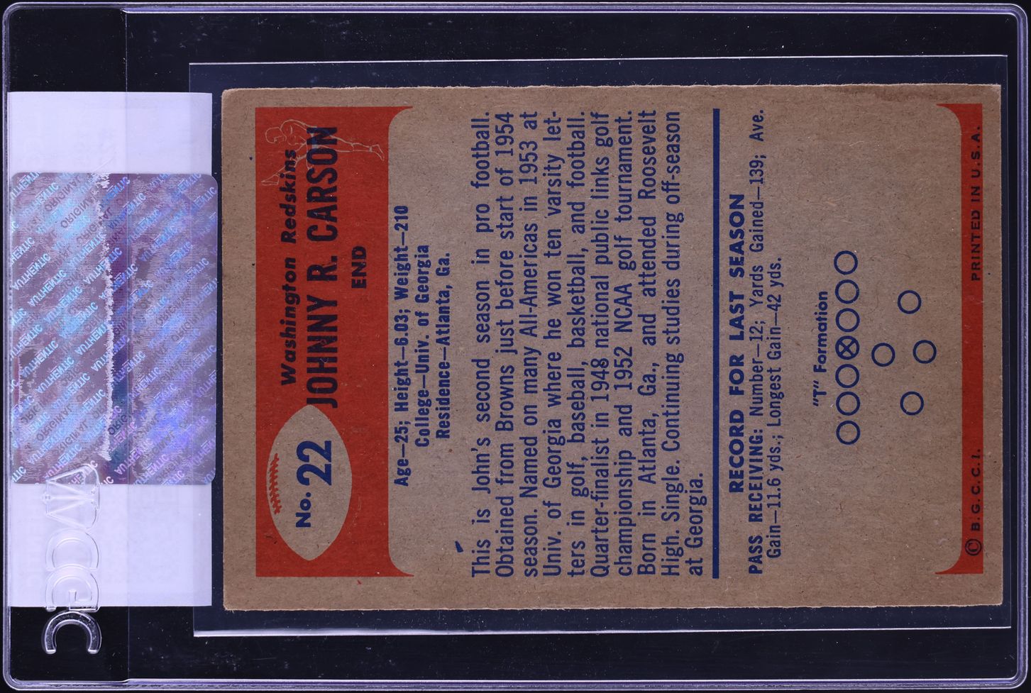 1955 Bowman Football John Carson #22 CGC AUTH