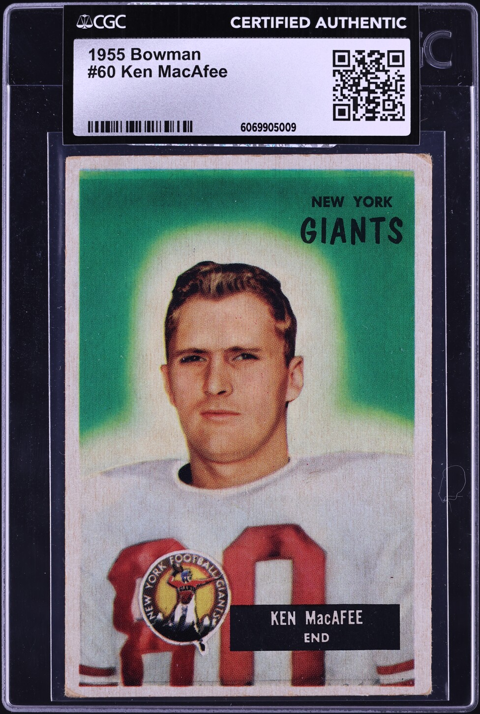 1955 Bowman Football Ken MacAfee #60 CGC AUTH