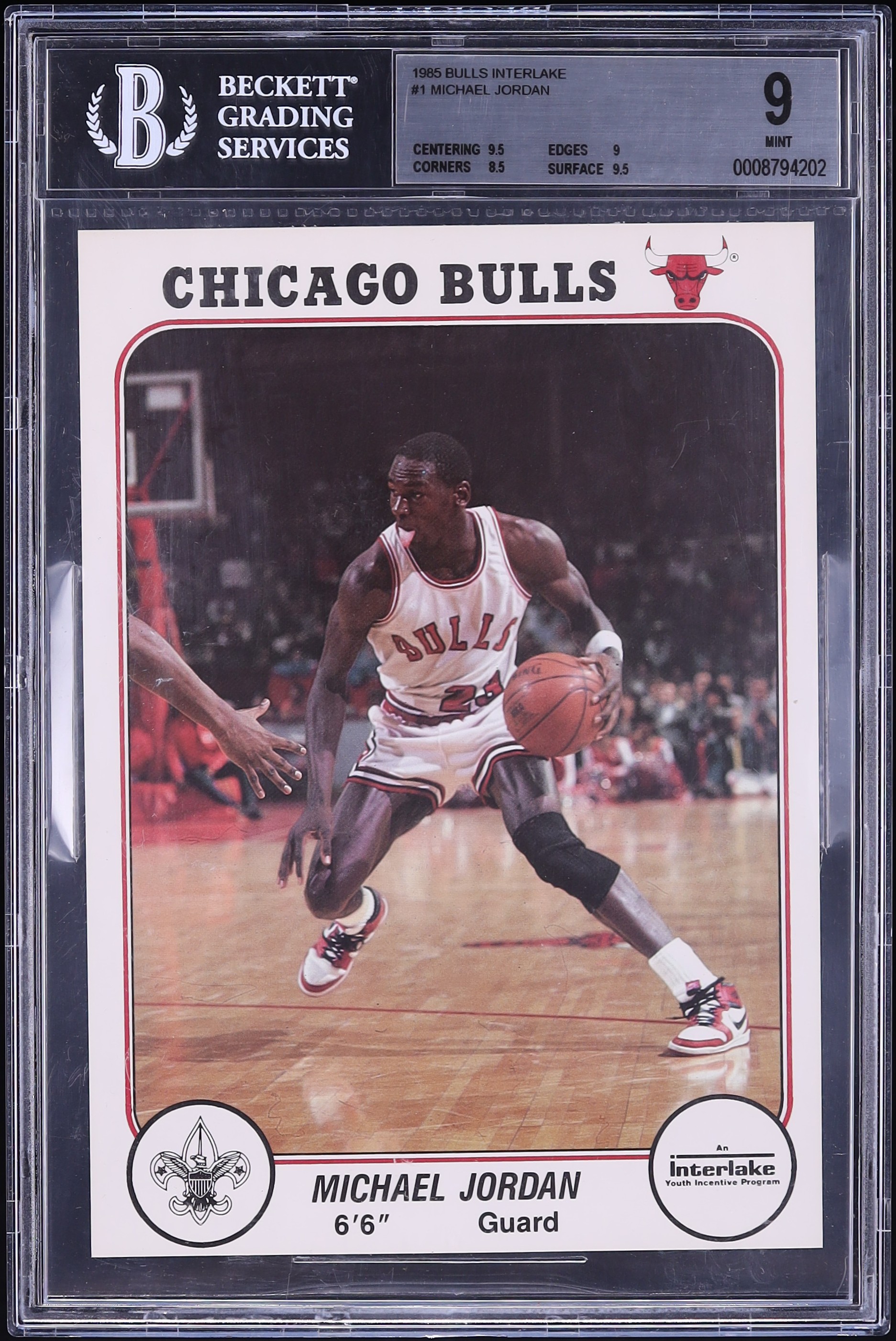 1985 Bulls Interlake Michael Jordan ROOKIE #1 BGS 9 MINT on 