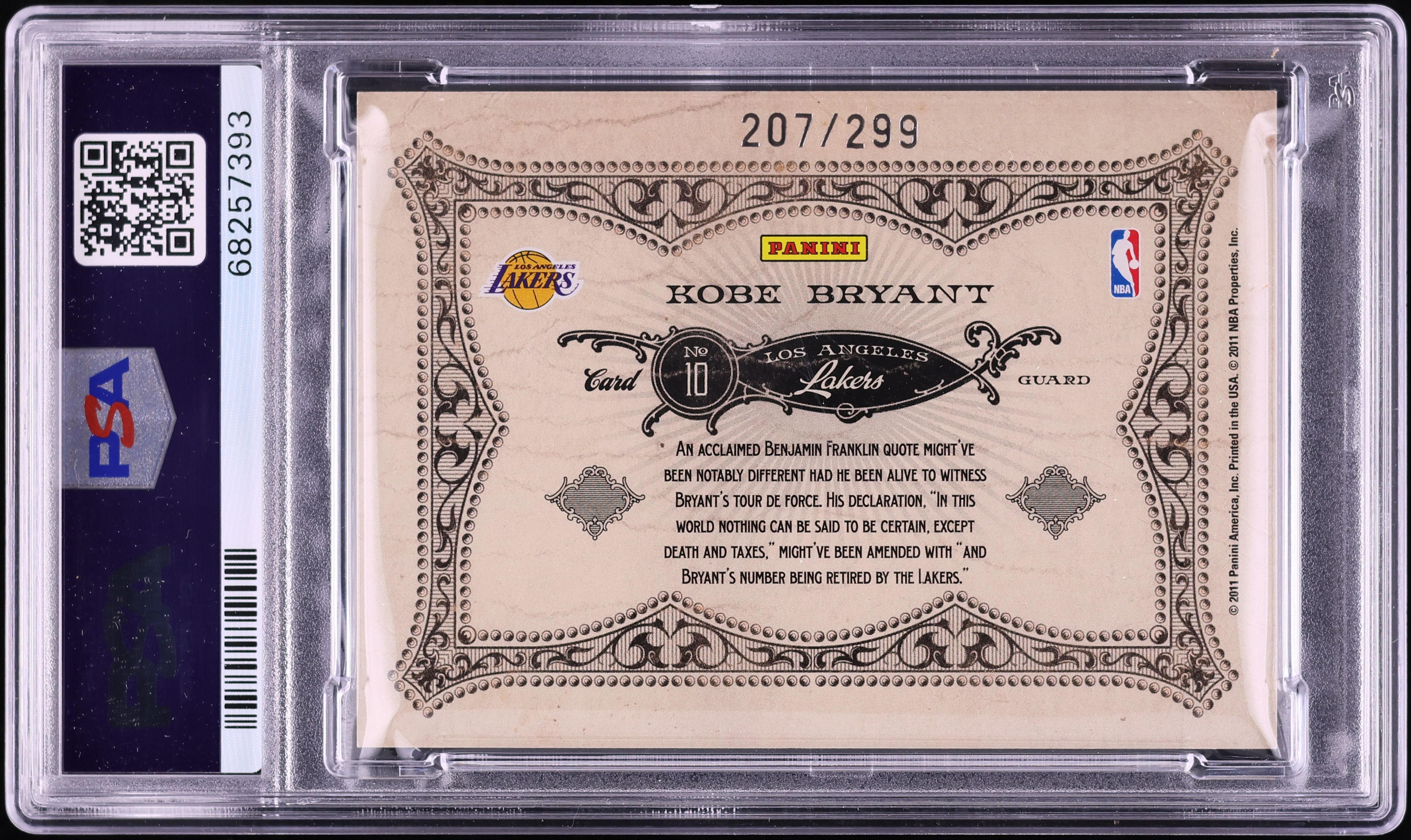 2010 Panini Gold Standard Crowns Kobe Bryant /299 #10 PSA 9 MINT