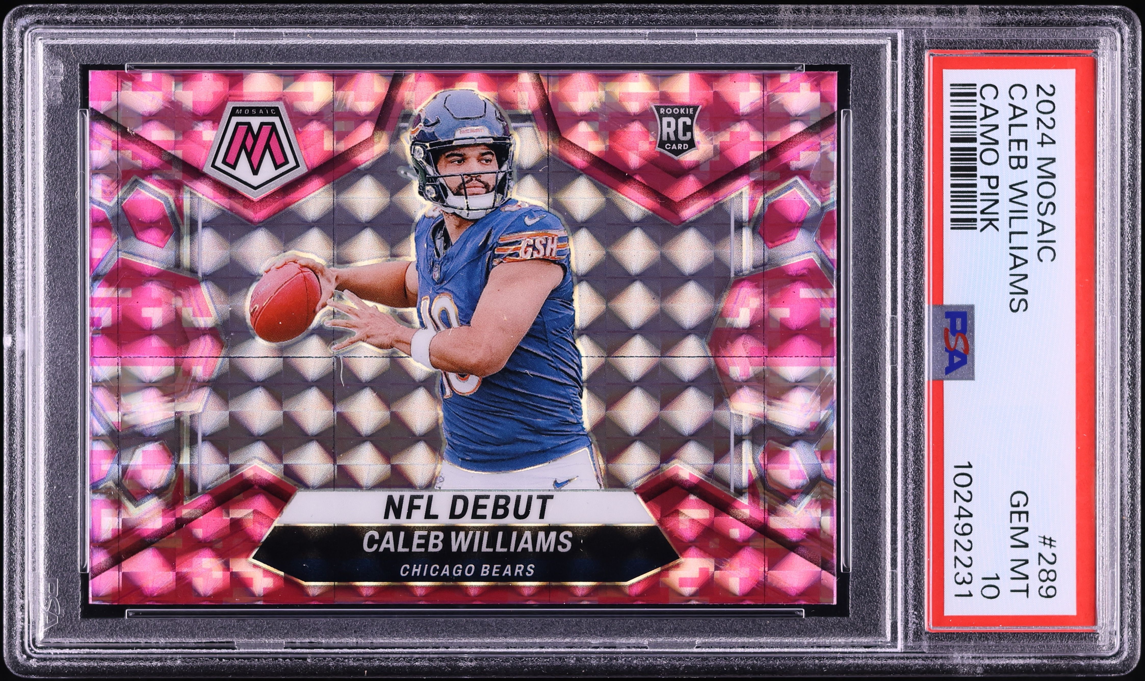 2024 Panini Mosaic Camo Pink Caleb Williams ROOKIE #289 PSA 10 GEM