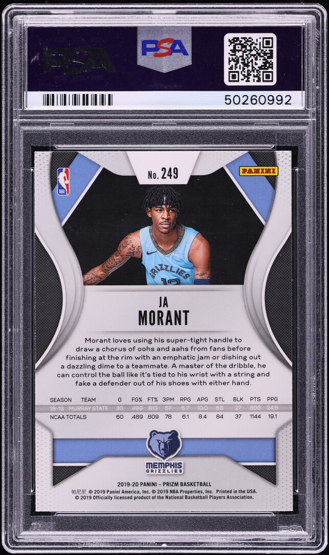2019 Panini Prizm Ja Morant ROOKIE #249 PSA 10 GEM MINT on